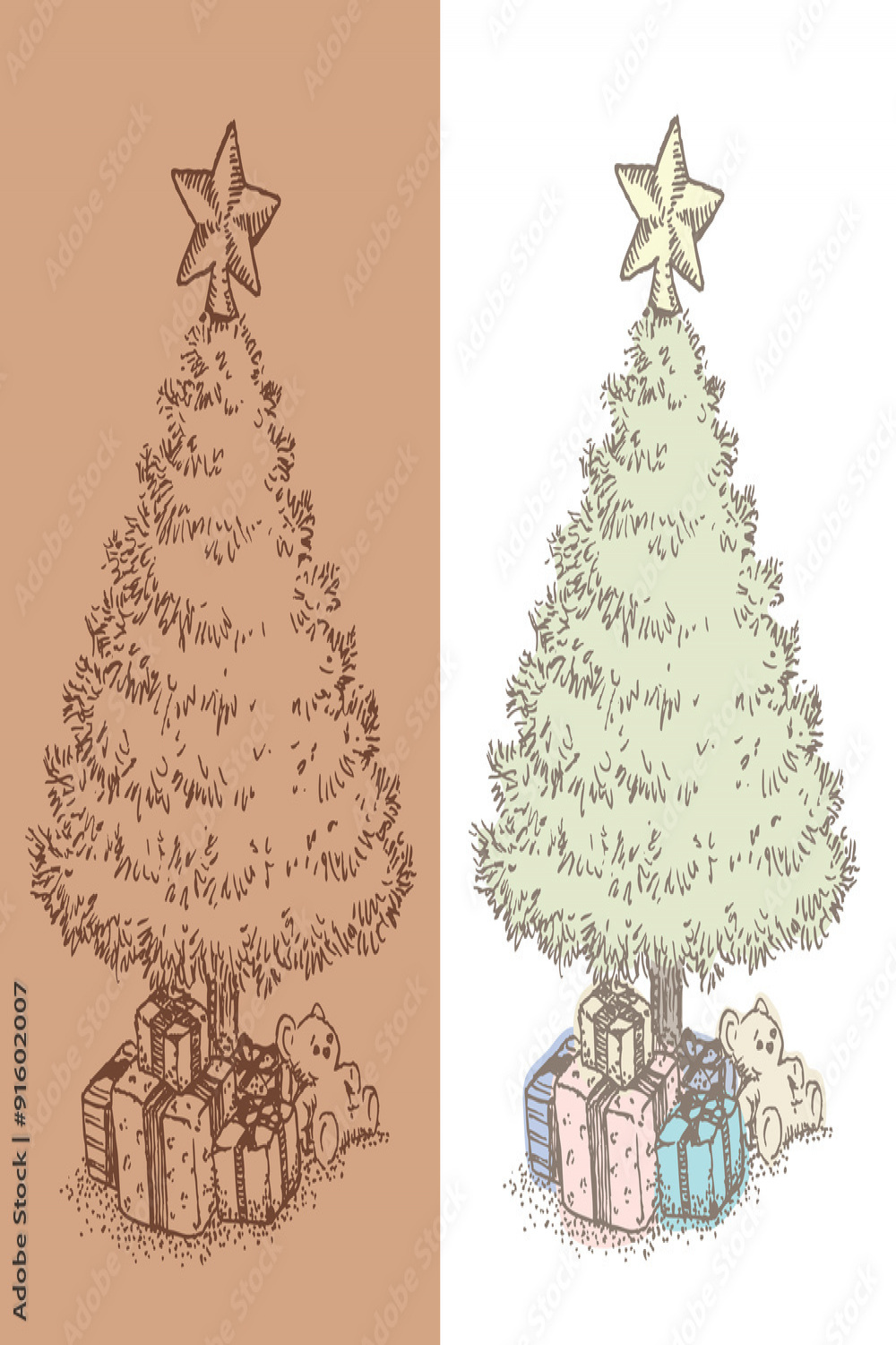 Hand drawn vintage Christmas tree drawing