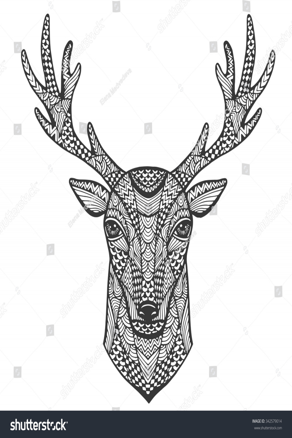 Handdrawn Portrait Deer Style Zentangle Vector Stock Vector