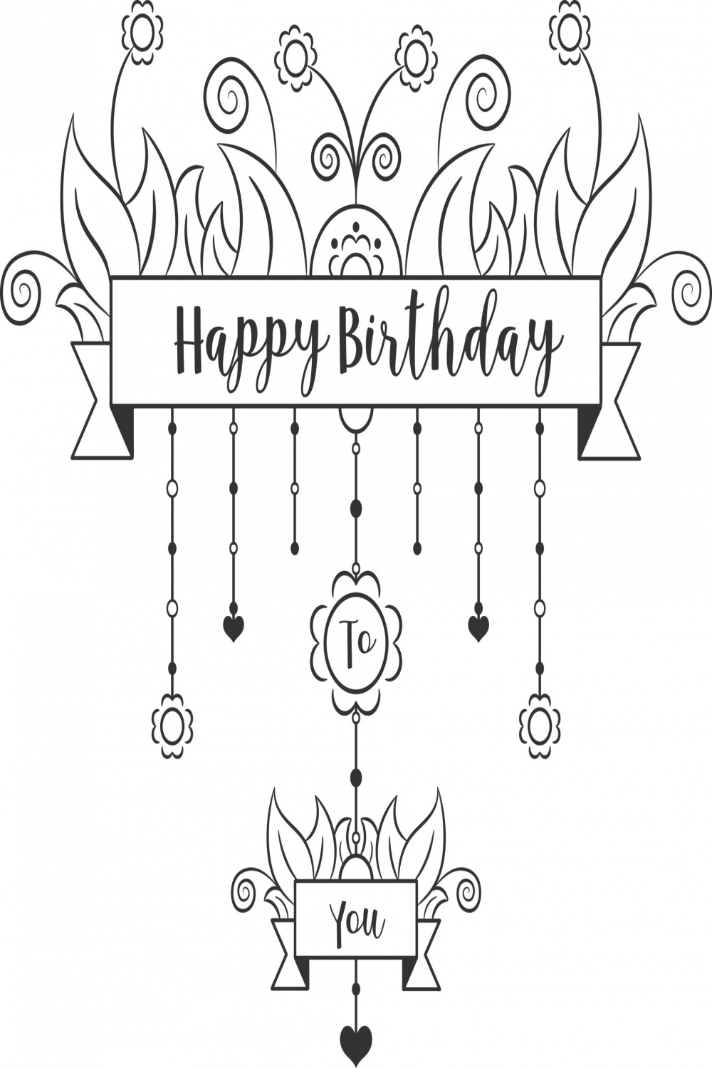 Happy birthday cute card drawing sketch for coloring