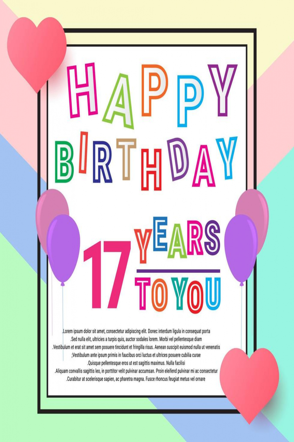 Happy Birthday  years, anniversary greeting card, balloons and