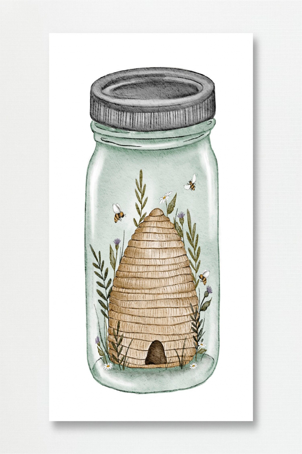 Honey Jar Beehive Illustration Print Whimsical Nature - Etsy