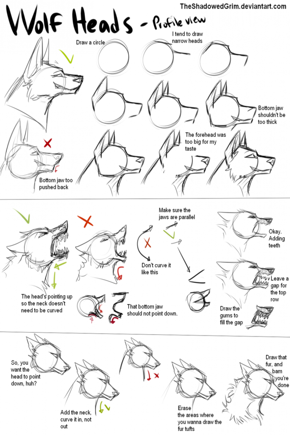 How I draw wolf heads by TheShadowedGrim  Drawing tips, Drawing