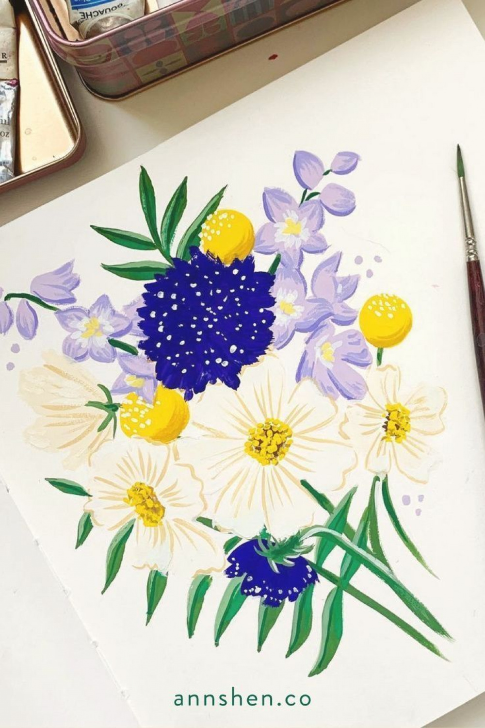 How to Create a Balanced Floral Composition  Gouache Painting