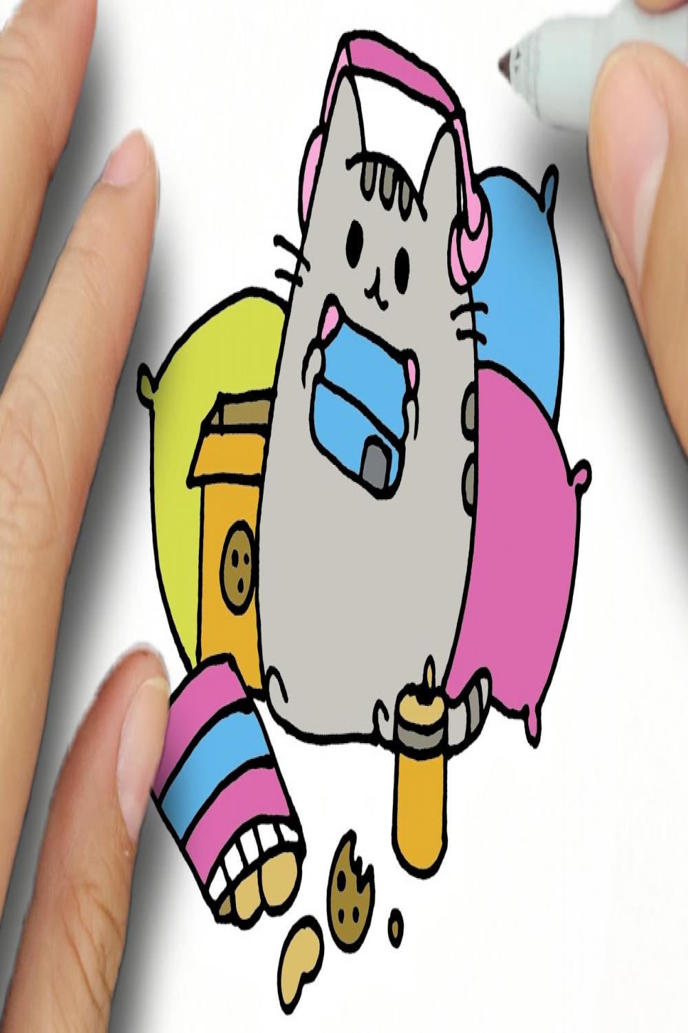 How to draw a cat wearing headphones