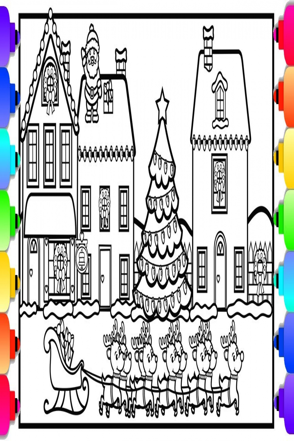 How to Draw a Christmas Village  💚🎅🎄⛄💚 Christmas Coloring Page for  Kids  How to Draw a Town
