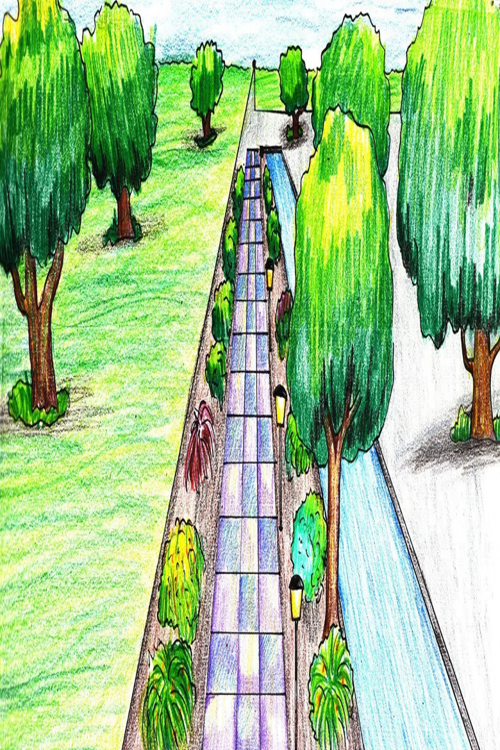 How to Draw a One Point Perspective Landscape Step by Step - very easy