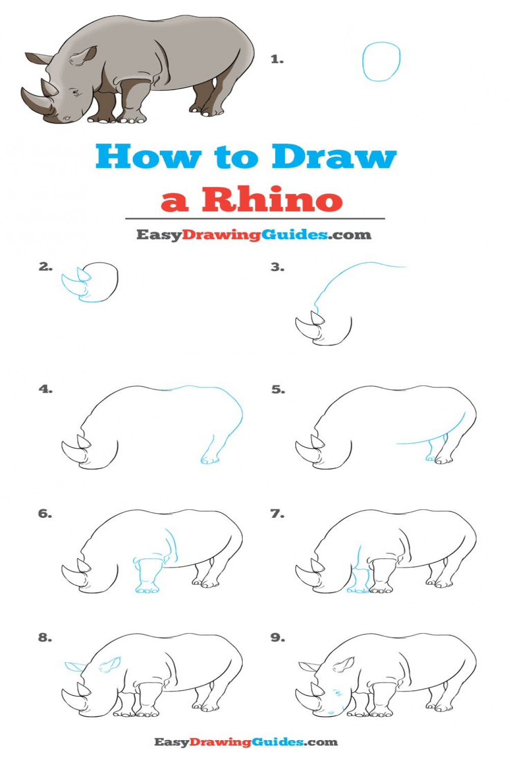 How to Draw a Rhino - Really Easy Drawing Tutorial  Rhino art