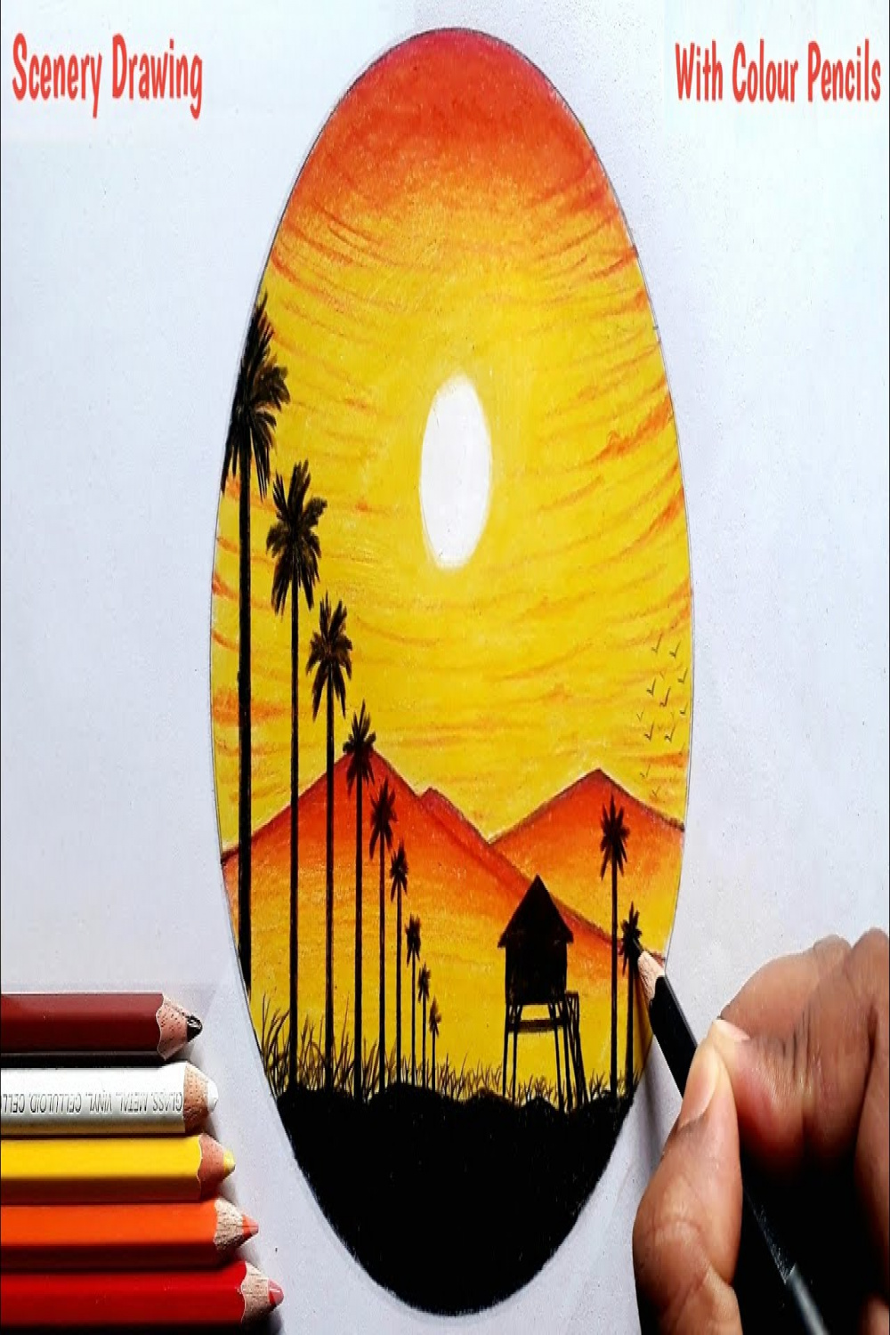 How to draw a Scenery with Colour Pencils  Easy scenery drawing for  Beginners