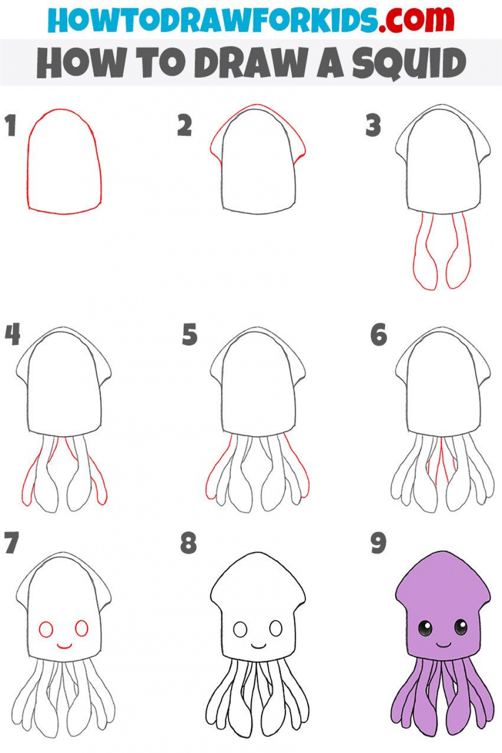 How to Draw a Squid - Easy Drawing Tutorial For Kids  Drawing
