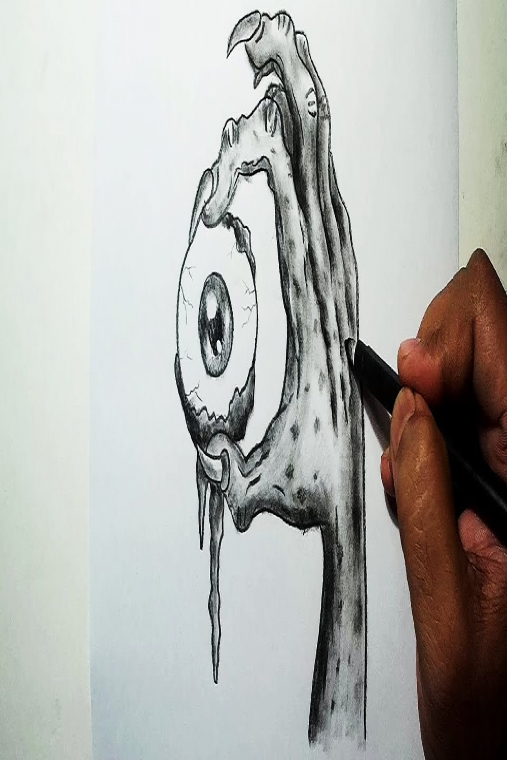 How to Draw A zombie Hand Holding An Eyeball  Charcoal Drawing and Shading