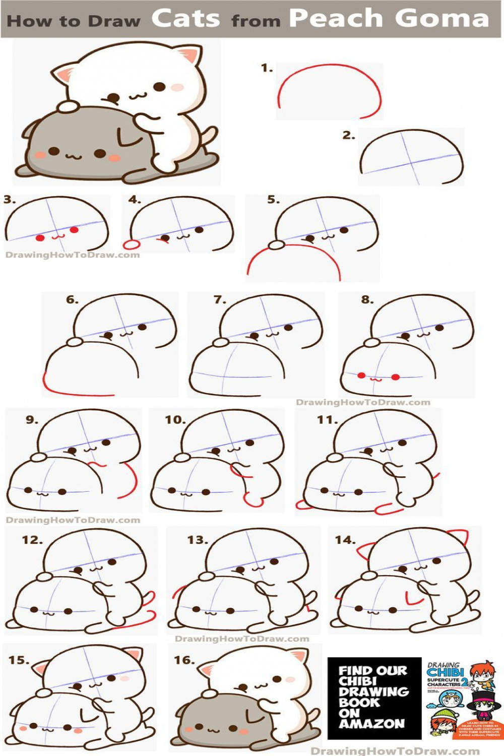 How to Draw  Cats from Peach Goma (Super Cute / Kawaii) Easy Step