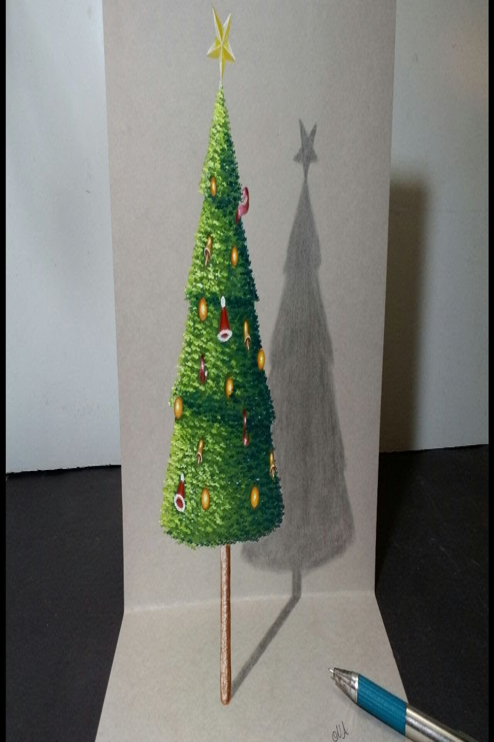 How to draw Christmas tree !! D Drawing of Christmas tree