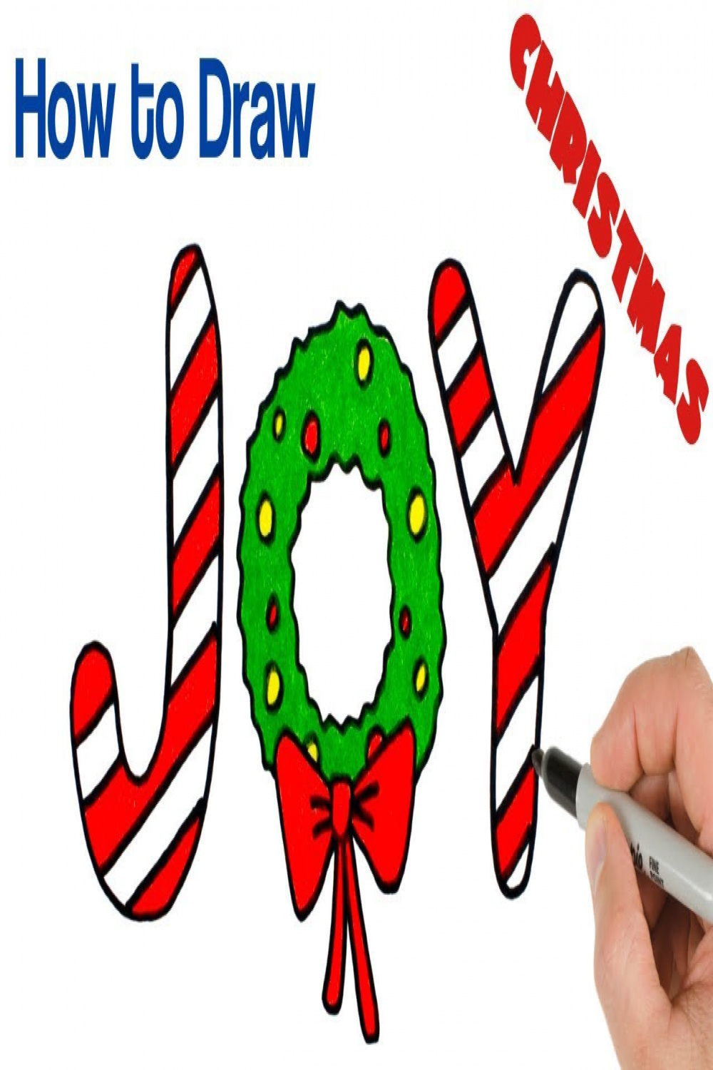 How to Draw Christmas Wreath JOY  Christmas Drawings Art Tutorial