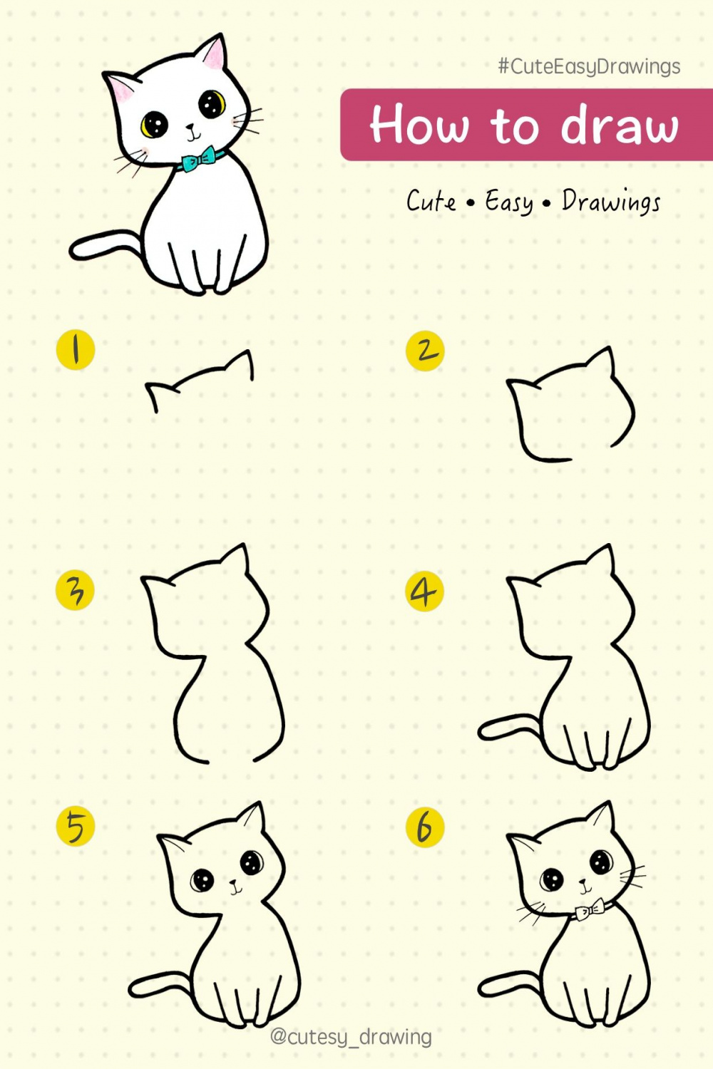 How to draw cute kitten cat: step by step tutorial  Cara
