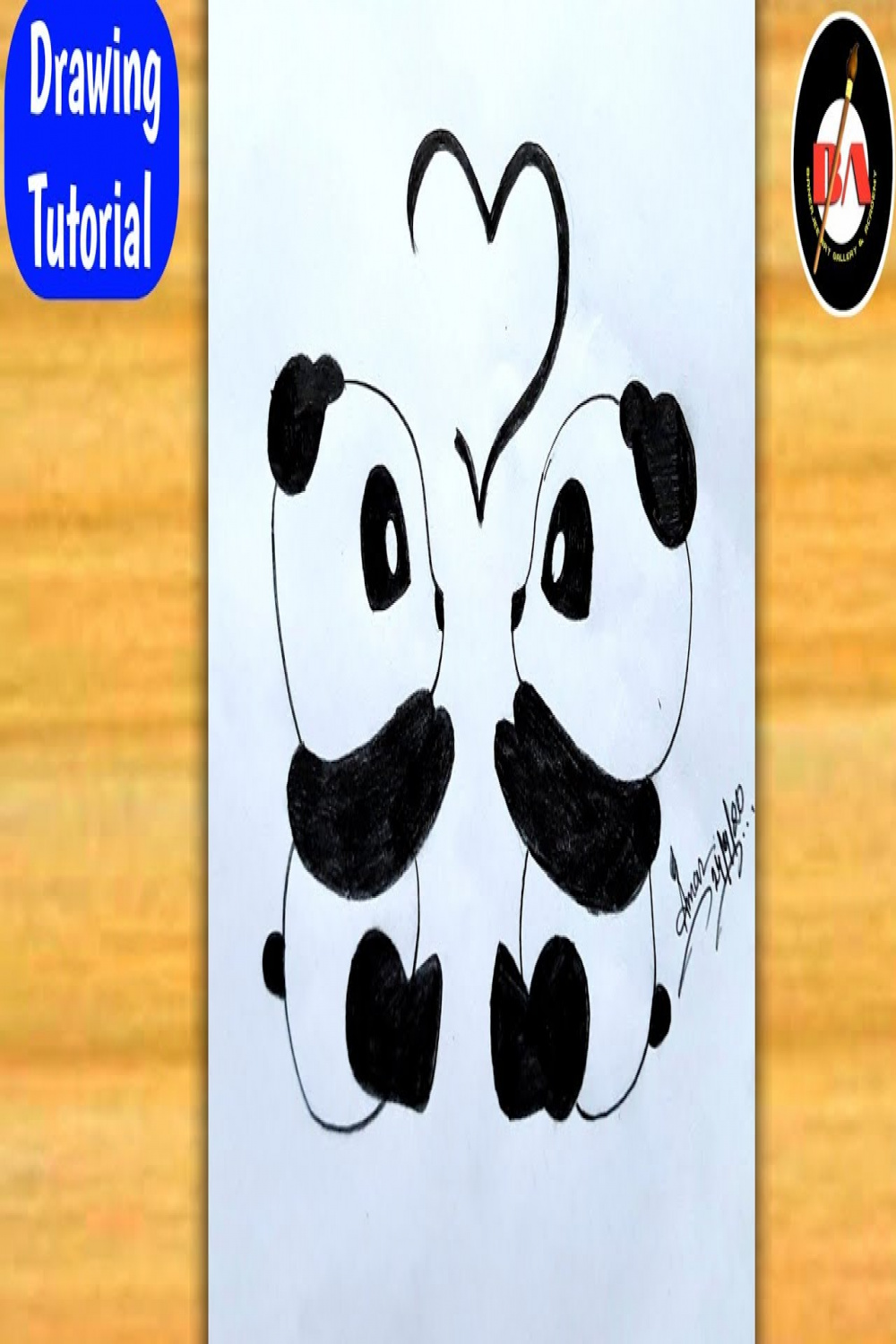 how to draw cute panda with love easy step by step . pencil drawing  tutorial Panda drawing.