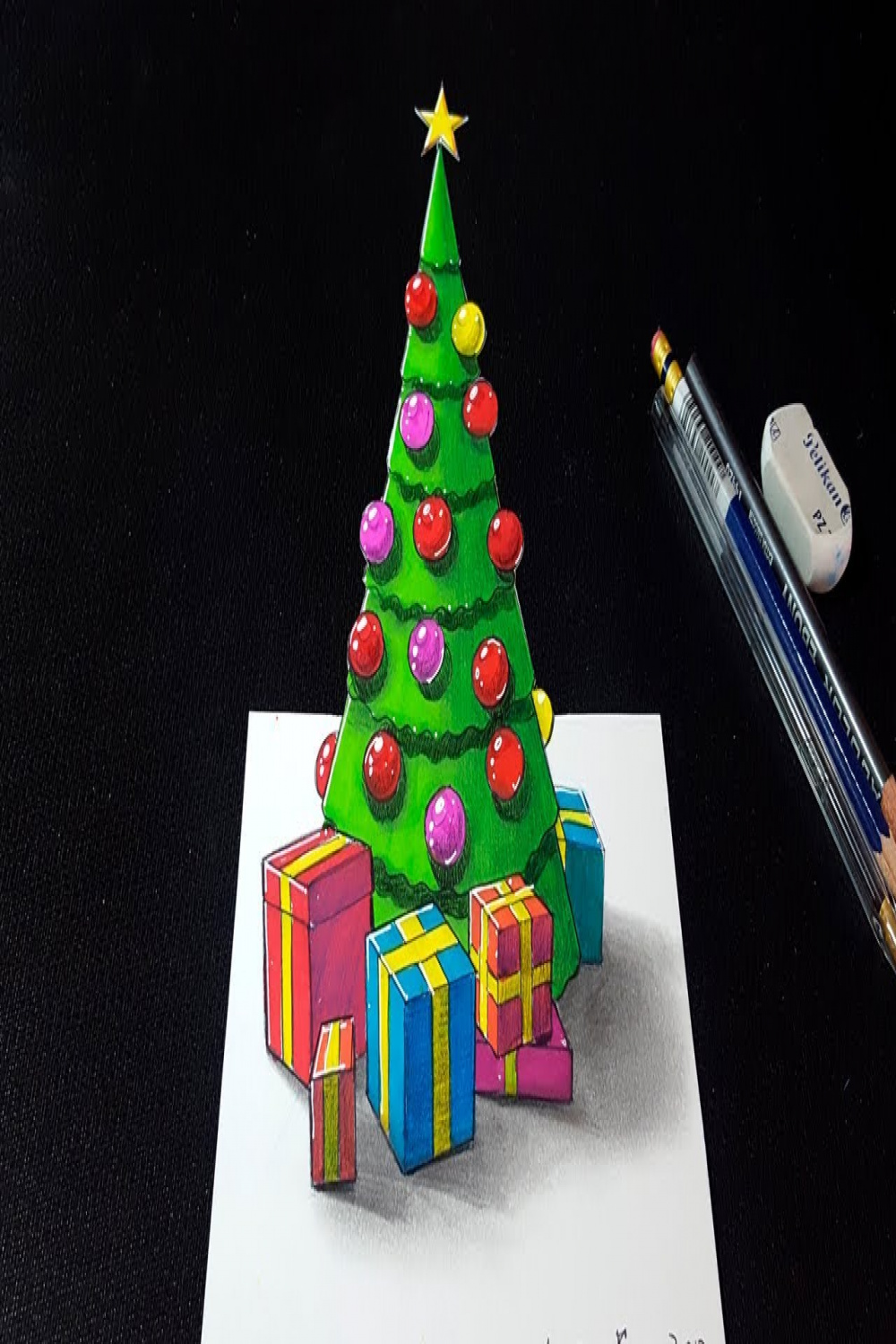 How to Draw D Christmas Tree - Happy Holidays