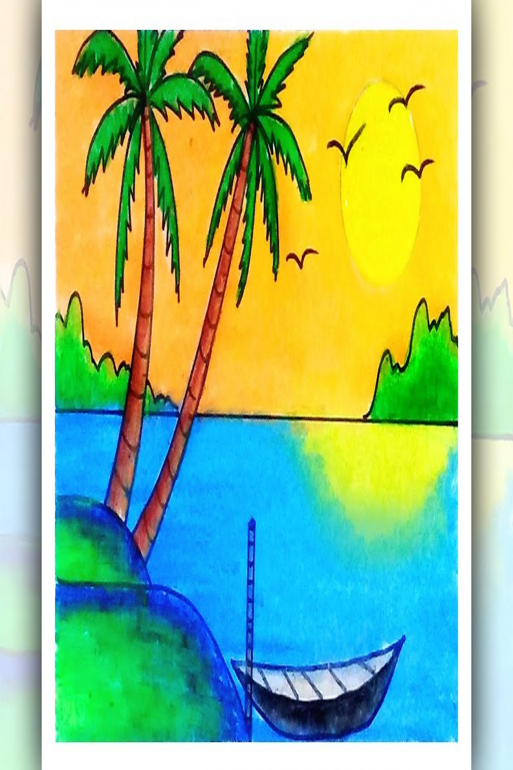 How to Draw Easy Scenery for beginners - Sunset scenery drawing step by step