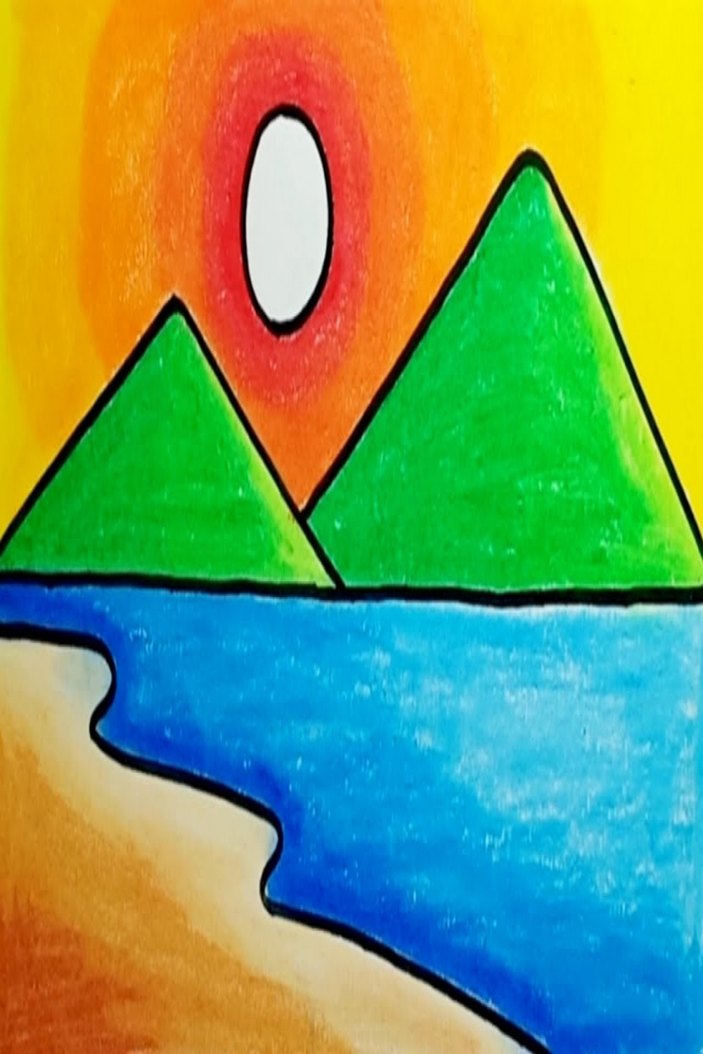 How To Draw Easy Scenery How To Draw Beach Sunset And Mountain Scenery  With Oil Pastels For Kids