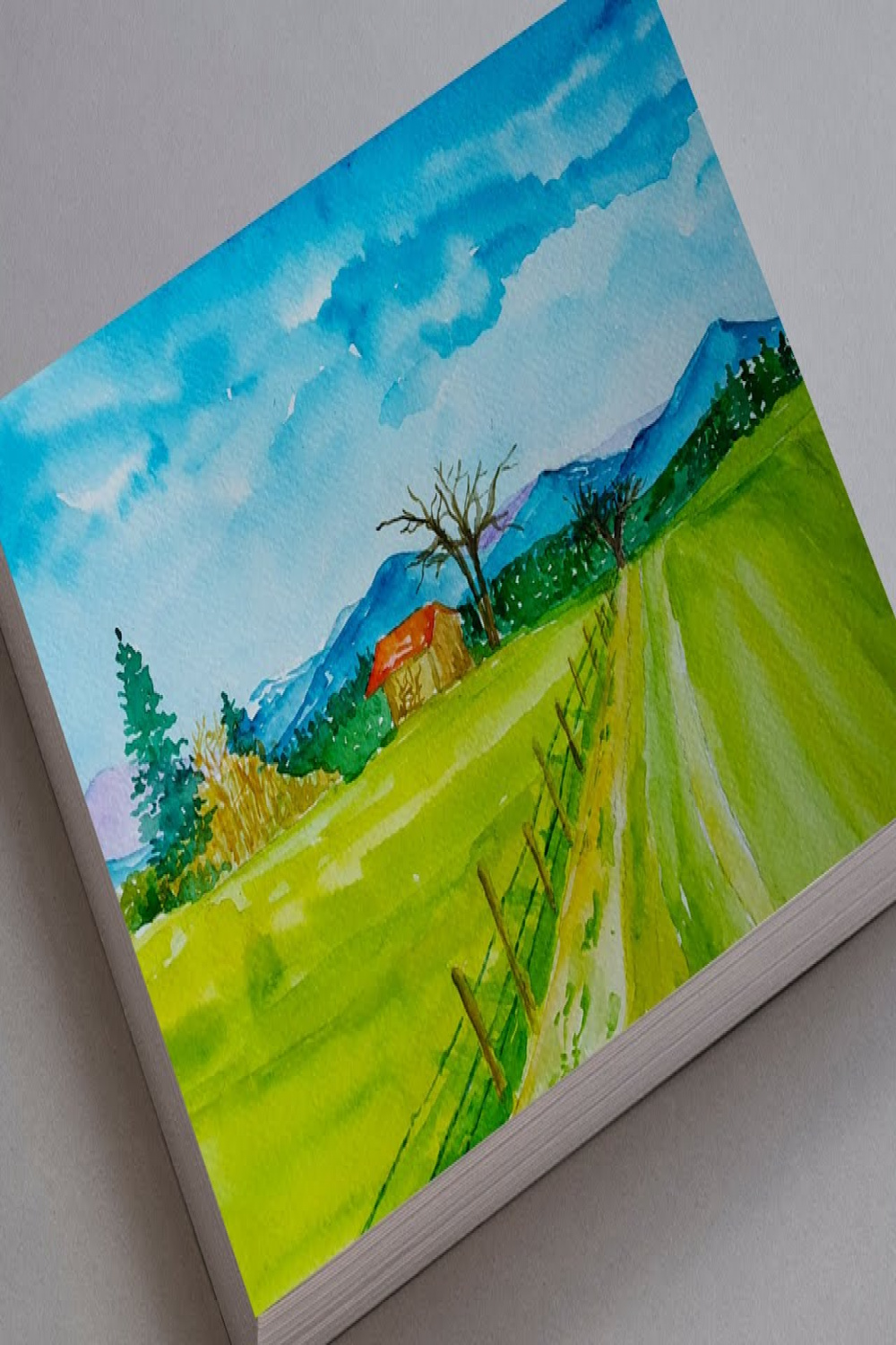 HOW TO DRAW EASY SCENERY WITH WATERCOLOR PAINTING  BEAUTIFUL FARM HOUSE  NATURE DRAWING STEP BY STEP