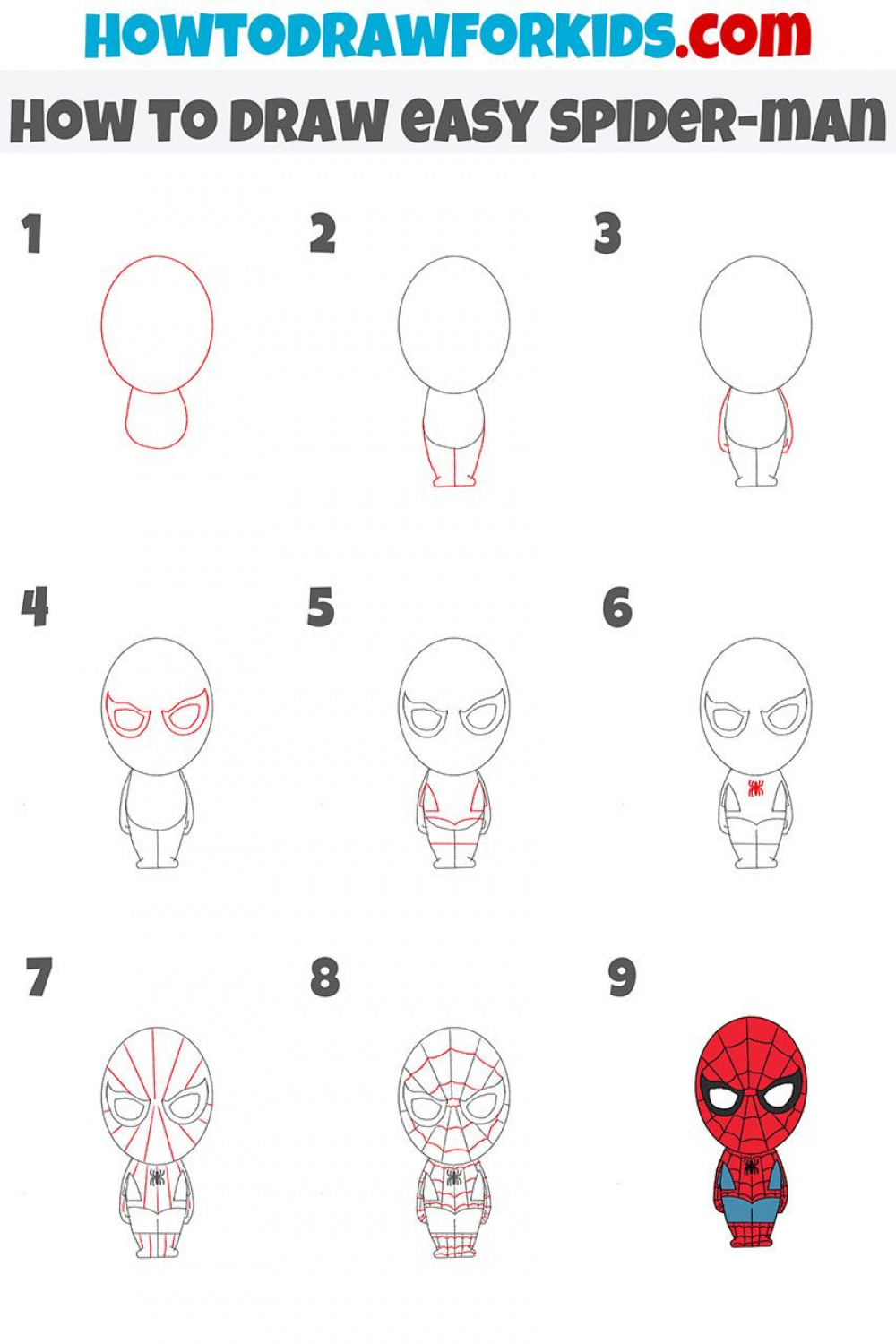 how to draw easy spider-man step by step  Easy drawings