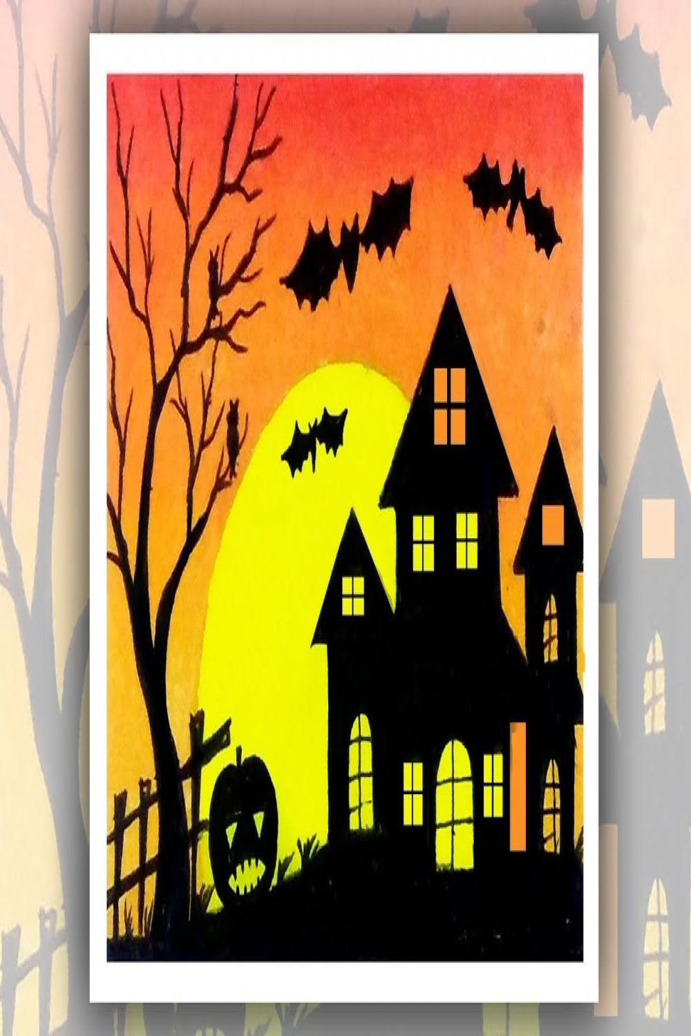 How to draw Halloween stuff, Easy Oil pastel scenery drawing  Oil