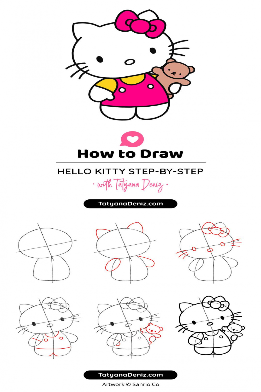 How to draw Hello Kitty step-by-step simple and easy  Hello kitty