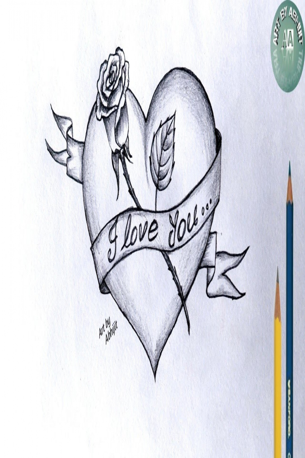 How to Draw Love Heart ♥️ with Rose // Love Heart Drawing @ArtbyAbhijit