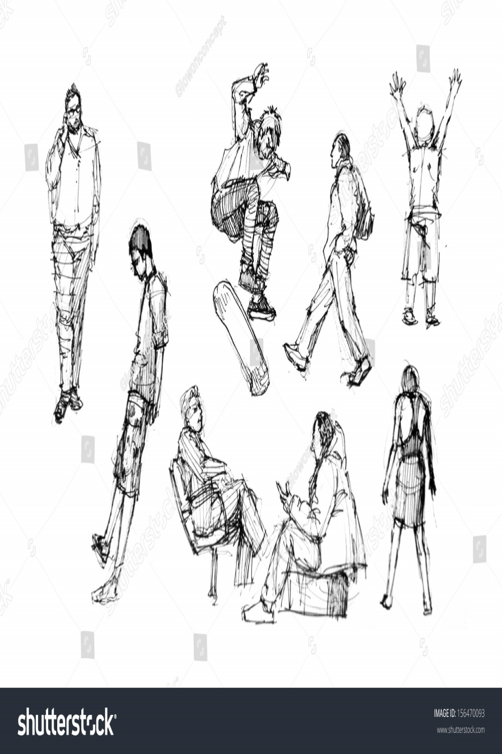 Human Figure Drawing Different Activities Stock Illustration