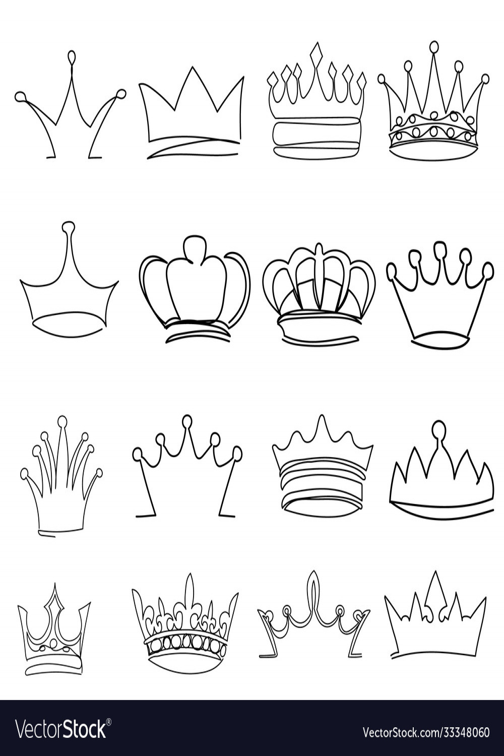 Isolated crown drawing in one continuous line set Vector Image