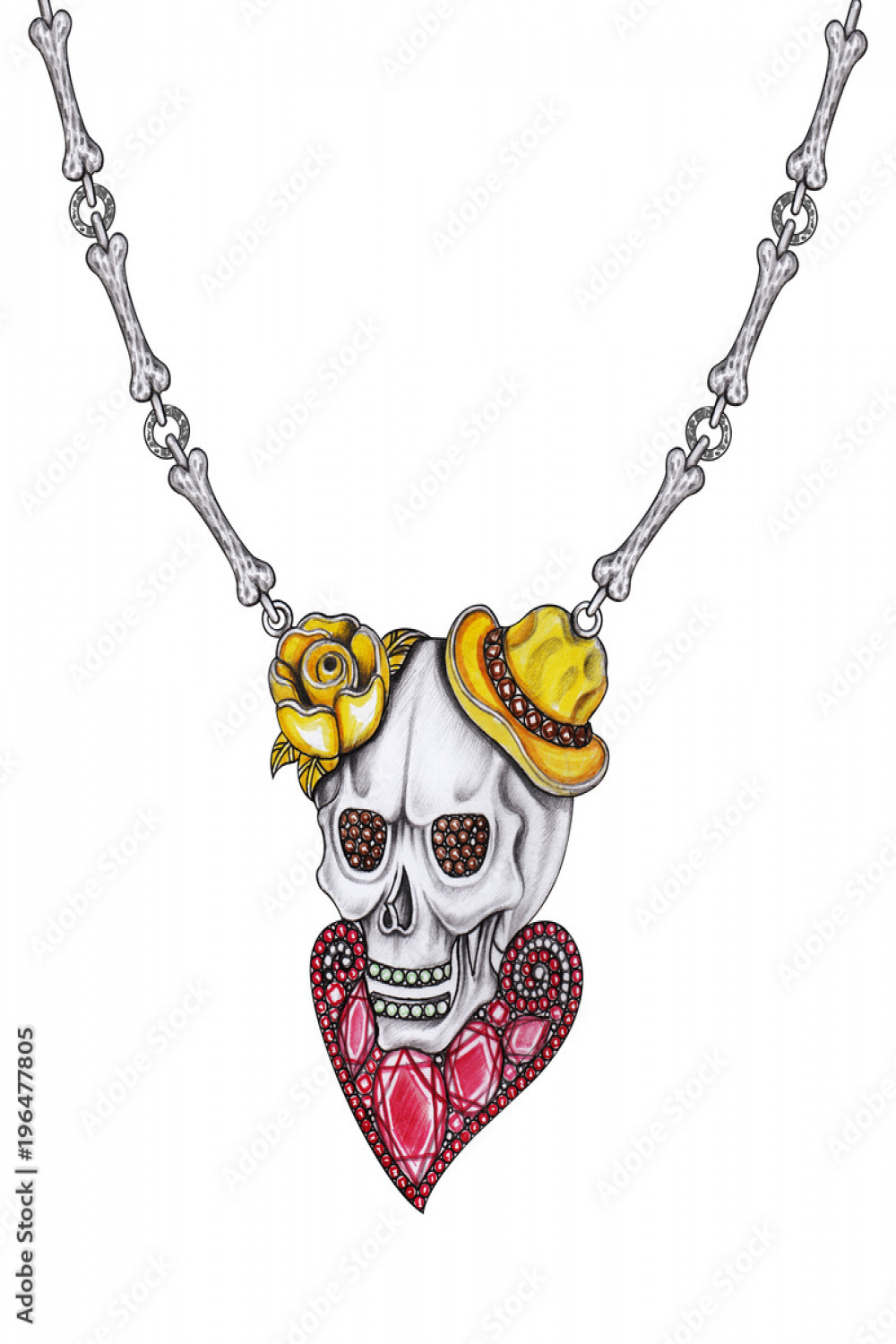 Jewelry Design Heart mix fancy Skull Necklace