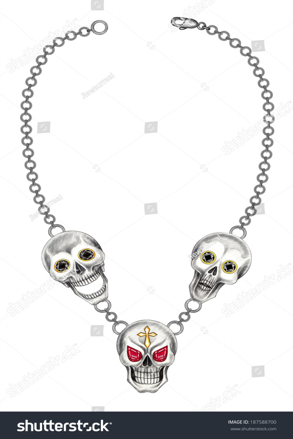 Jewelry Skull Necklace Hand Drawing Painting Stock Illustration