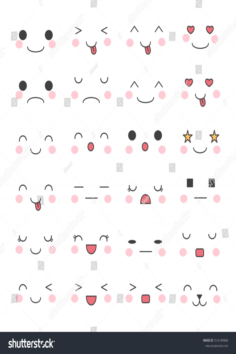 Kawaii Cute Faces Cartoon Doodle Drawing Stock Vector (Royalty