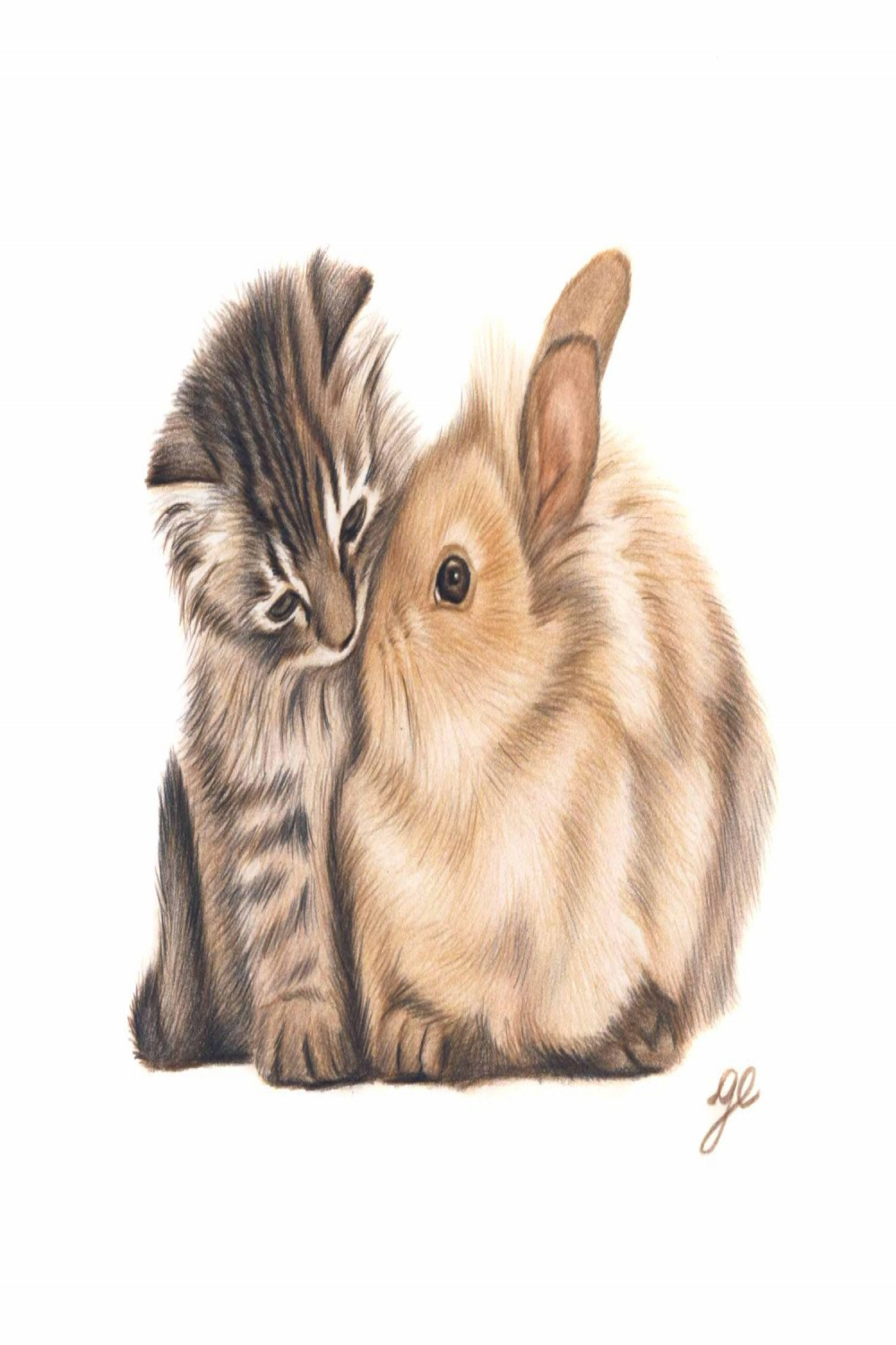 Kitten and bunny pic😍❤️  Cat art, Cat art print, Animal art