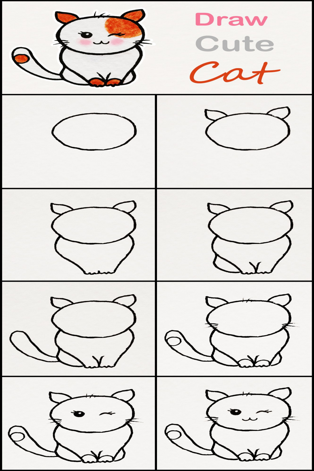 Learn how to draw a cute Cat step by step ♥ very simple tutorial
