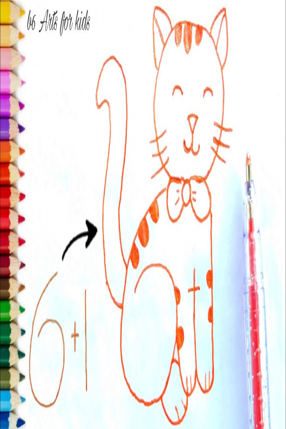 Learn How to draw cat by using number  & ,+Easy and simple drawing  methods