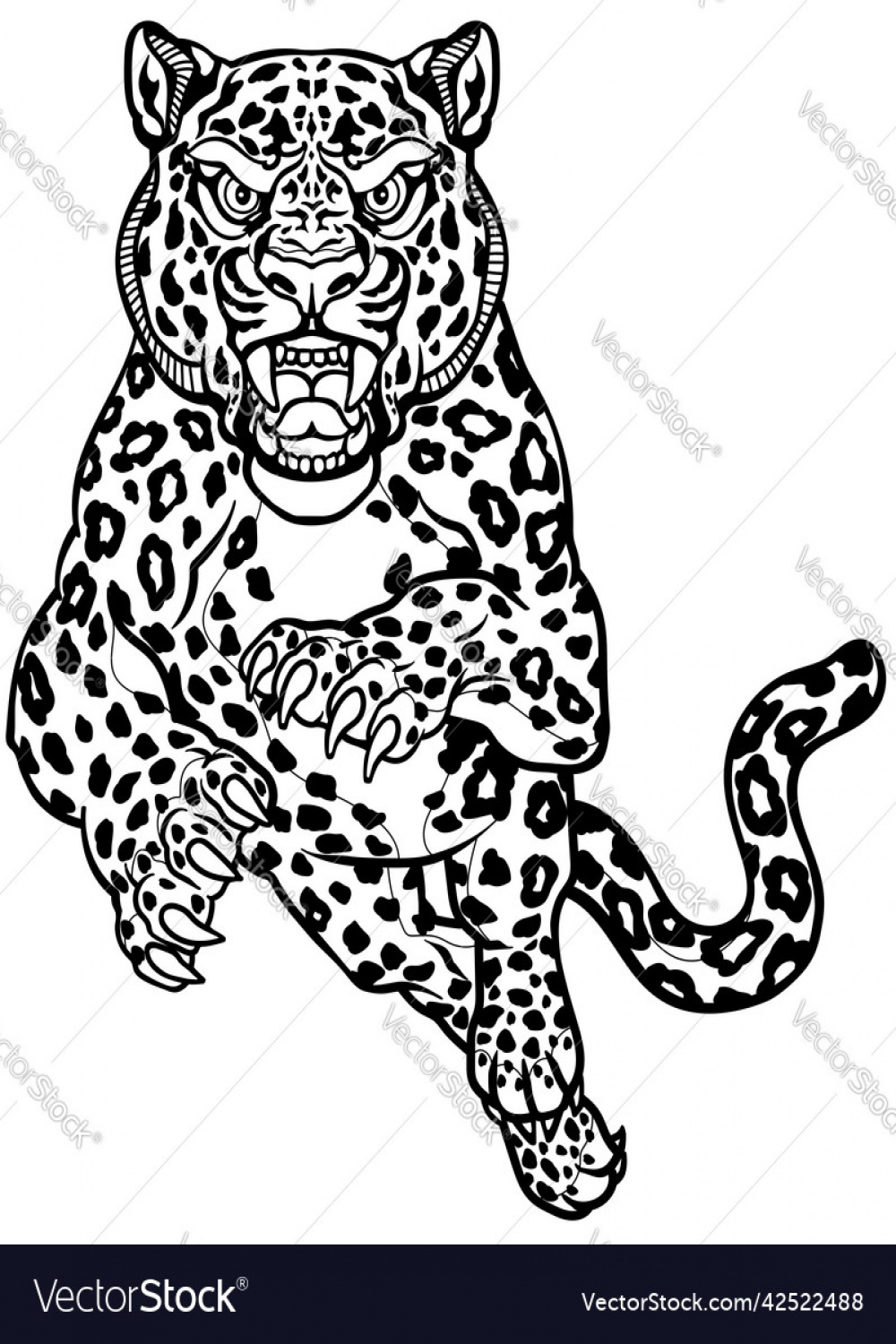 Leopard jump in the front view black and white Vector Image