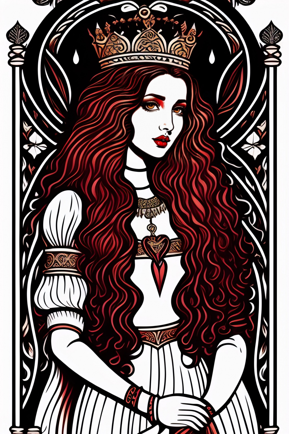Lexica - Young beautiful woman with long curly hair, Queen of