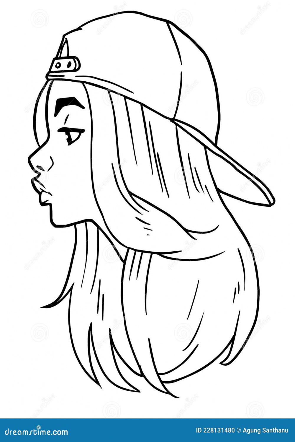 Lineart of Cute Girl Wearing Cap Stock Vector - Illustration of