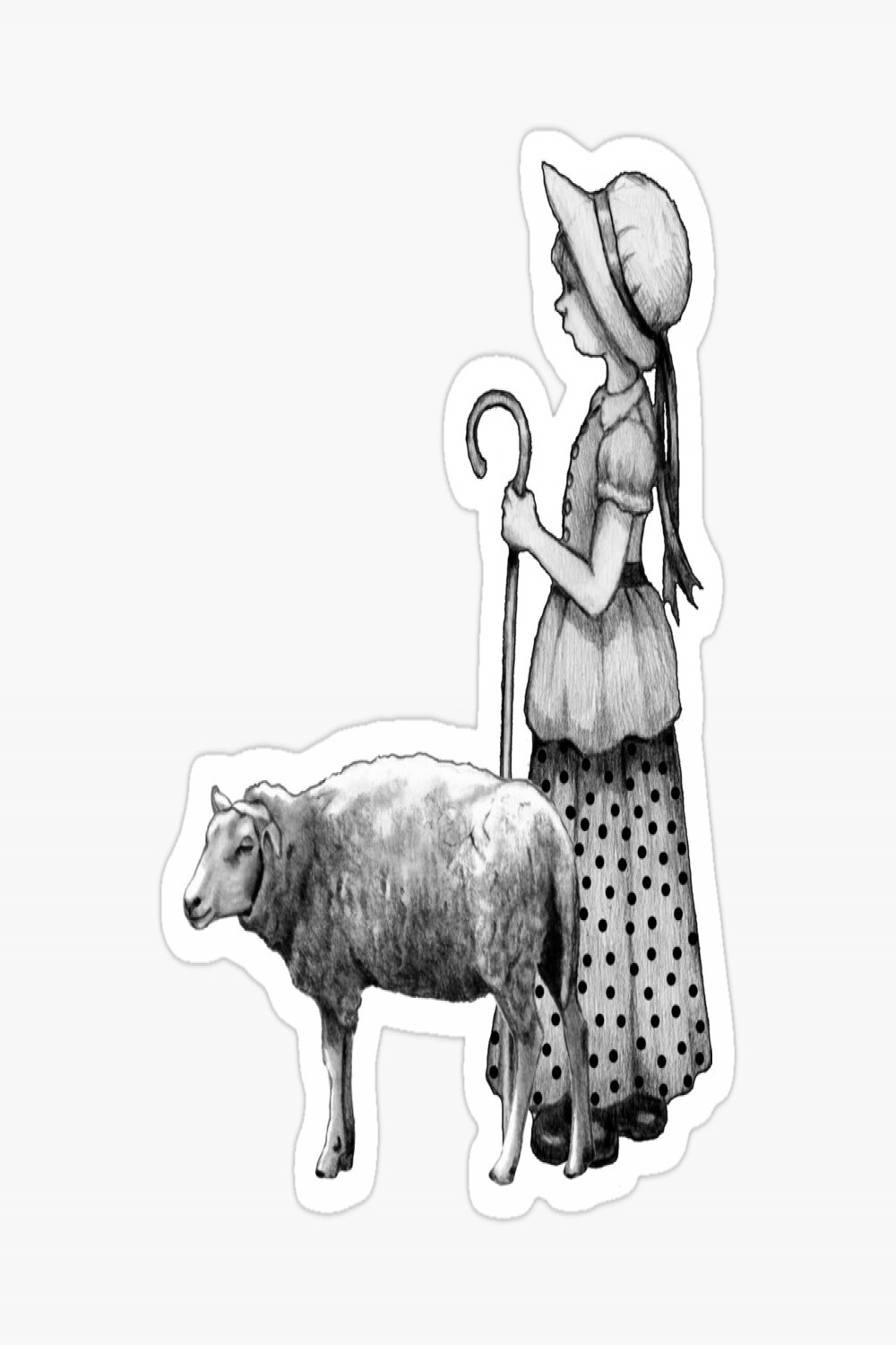 Little Bo-Peep with Sheep, Original Pencil Drawing, Nursery Rhyme, Art   Poster