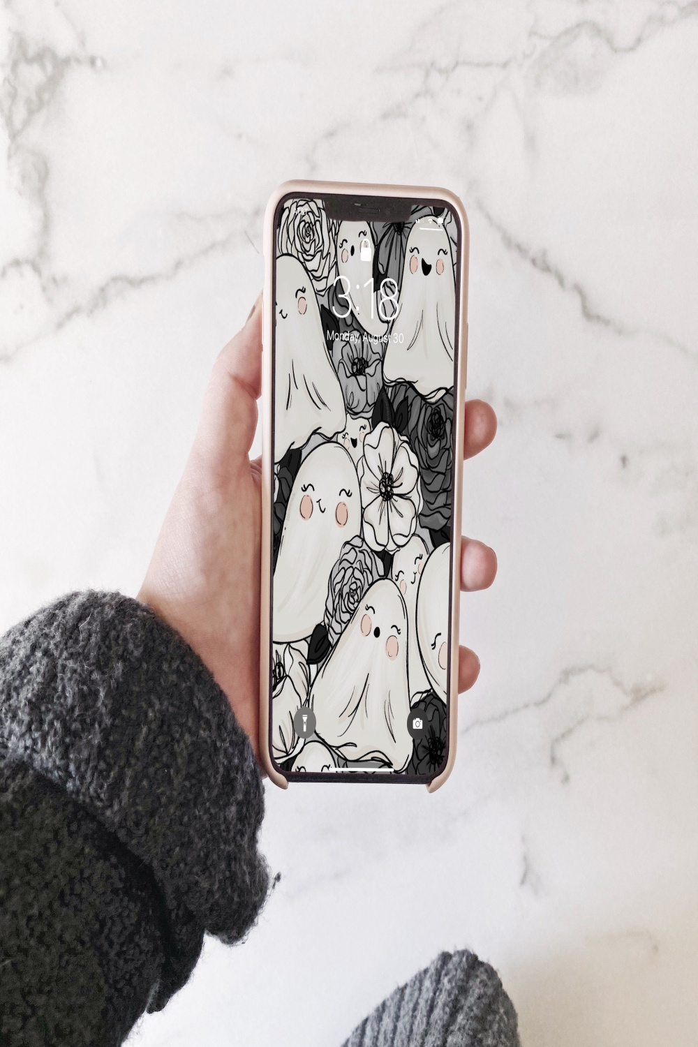 Little Ghost Friends Floral Phone Wallpaper (Digital Download