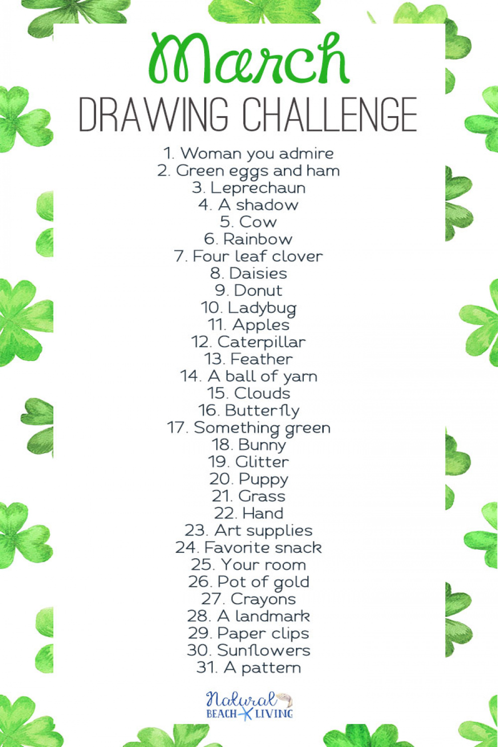 March Drawing Challenge for Kids and Adults - Natural Beach Living
