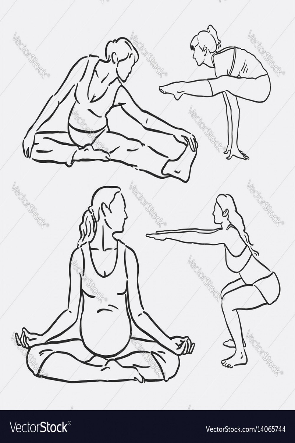 Meditation yoga sport hand drawing Royalty Free Vector Image