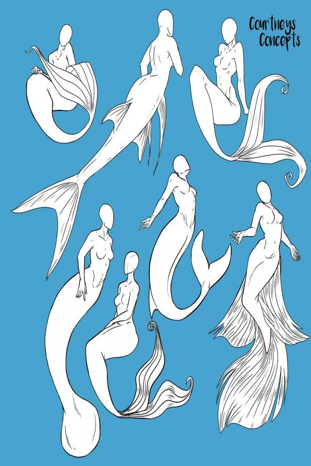 Mermaid Bases by CourtneysConcepts  Dibujos de sirenas, Pose de