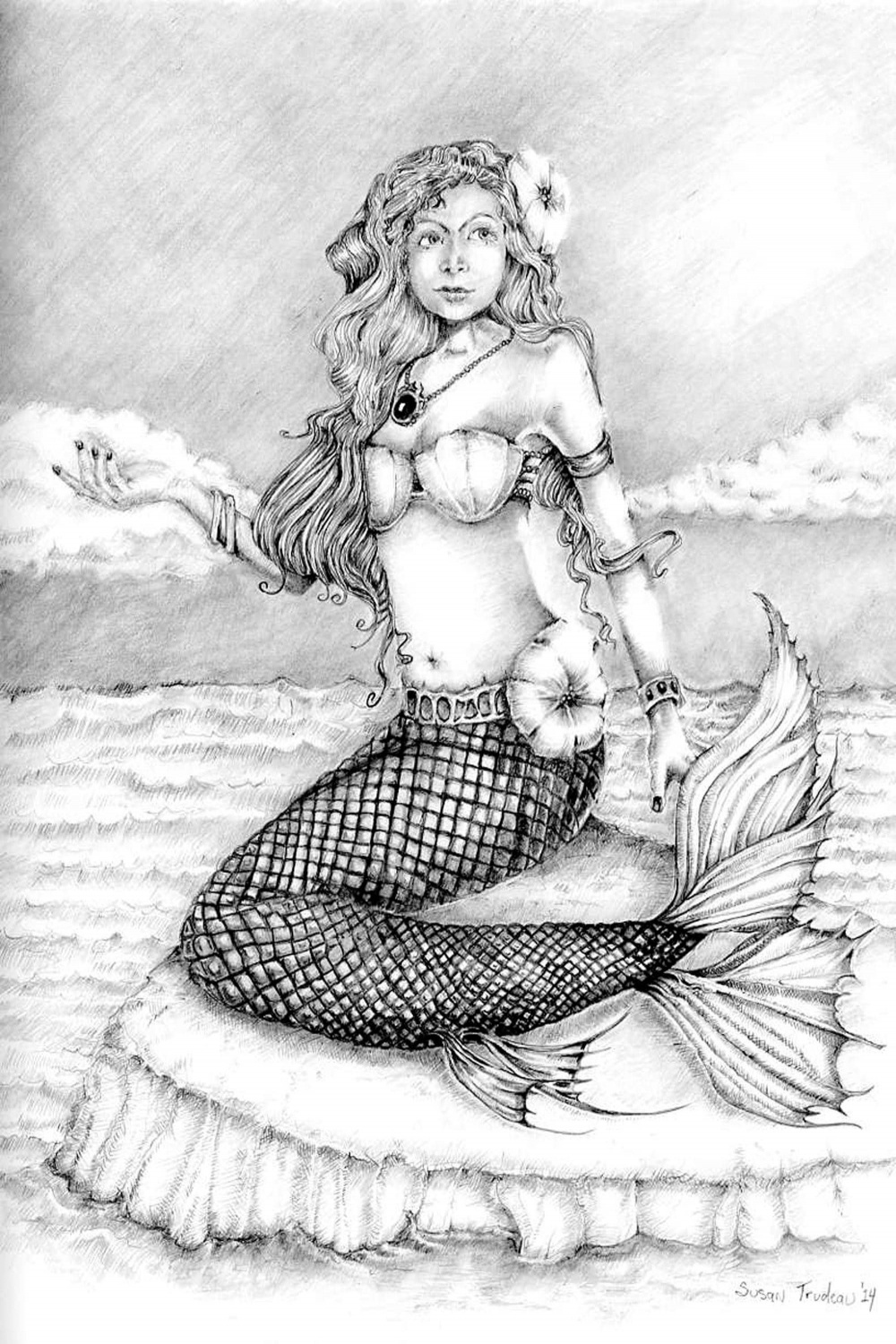 Mermaid on Island-Pencil Drawing-Mermaid Realistic - Etsy