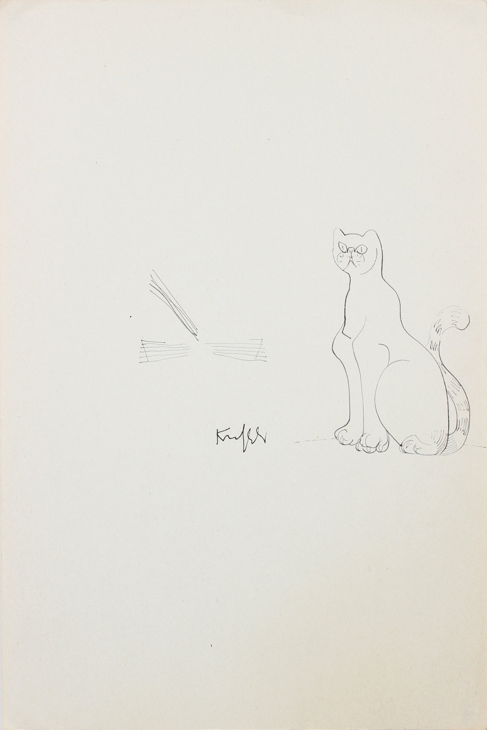 Morris Kronfeld  -s Ink Cat Drawing - Lost Art Salon