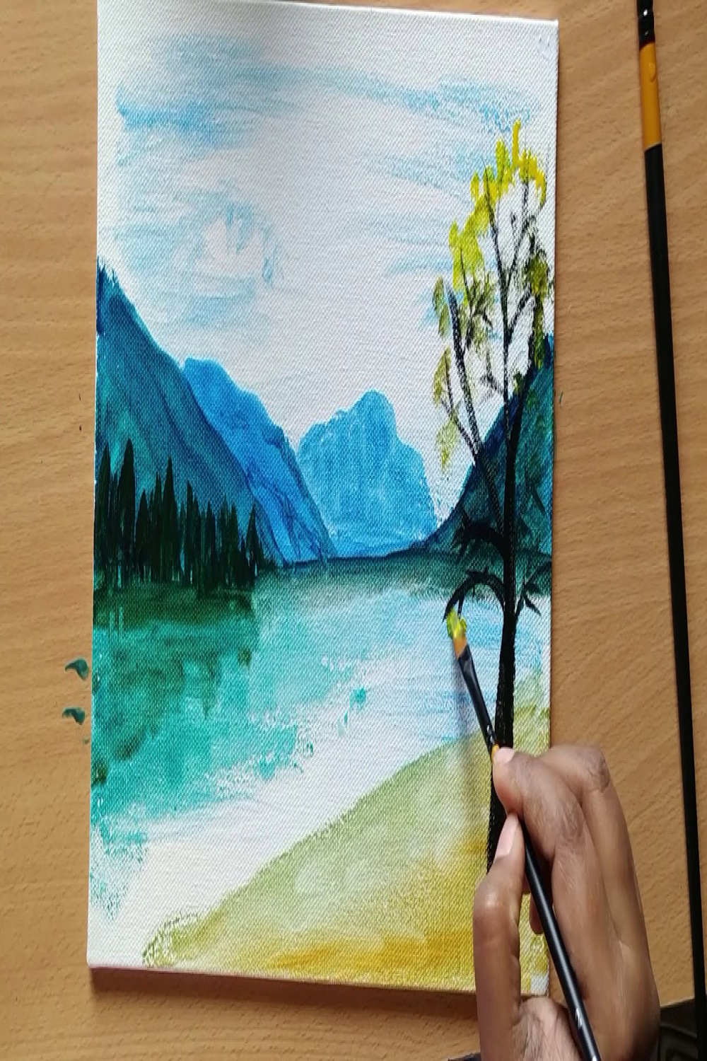 Mountain river nature watercolor painting for beginners/ Easy watercolor  nature painting