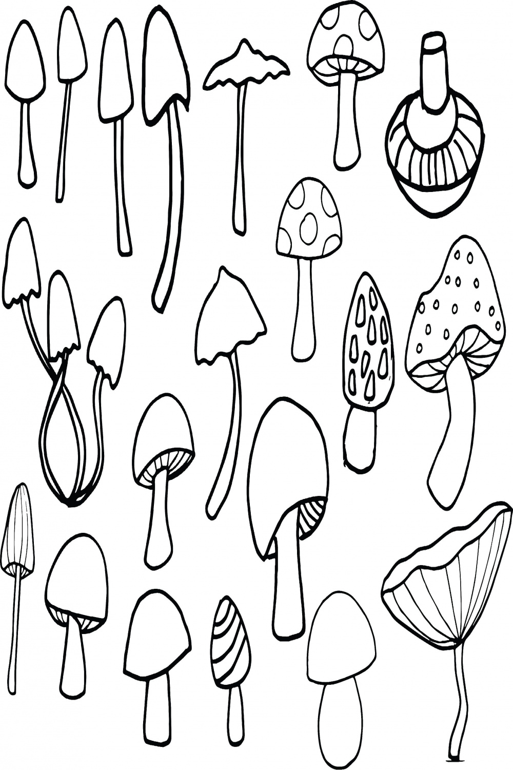 Mushrooms - color and outline  Easy tattoos to draw, Mushroom
