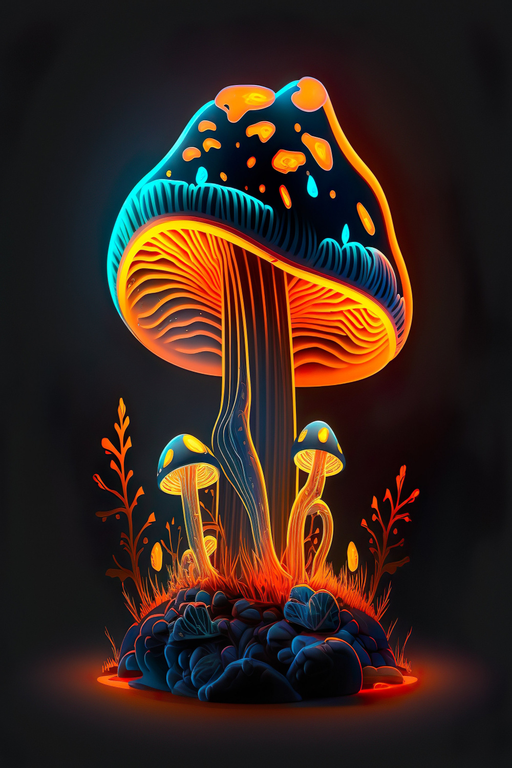 Neon Mushroom Print Add a Pop of Color to Your Home or - Etsy