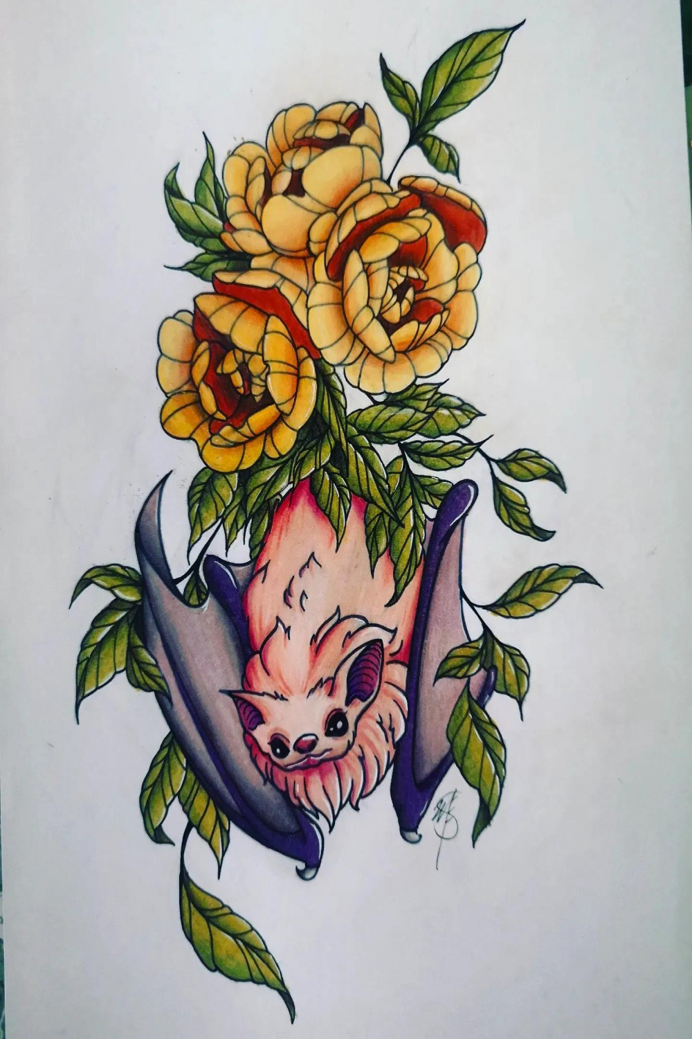Northern Ghost Bat and Peonies : r/drawing