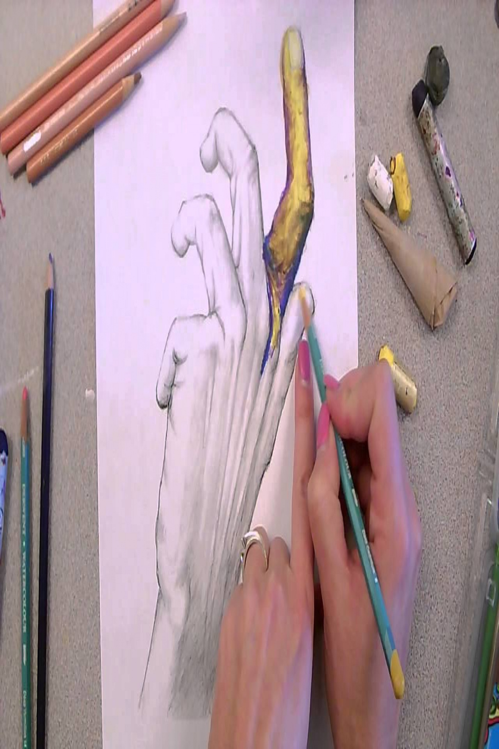 oil pastel hand